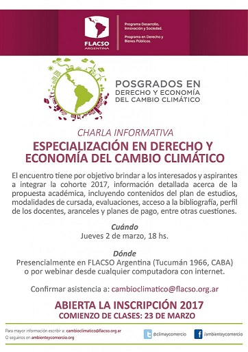 Especialización en Derecho y Economía del Cambio Climático: charla informativa