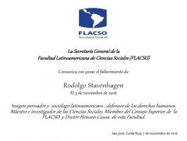  FLACSO Comunica con pesar el fallecimiento del Dr. Rodolgo Stavenhagen